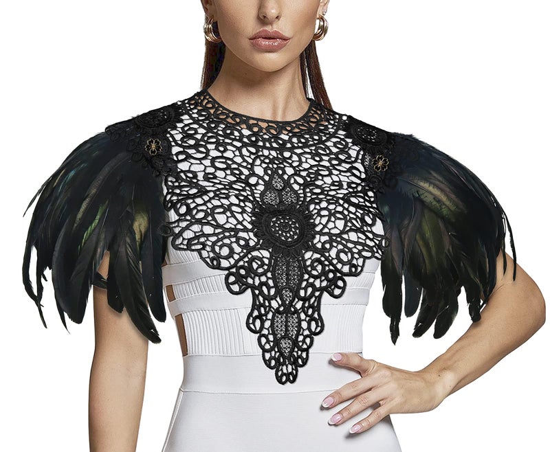 HOMELEX Shoulder Pad with Feathers Wings Halloween Witch Harness Carnival Costumes for Women Masquerade Raven Costume - Image 4
